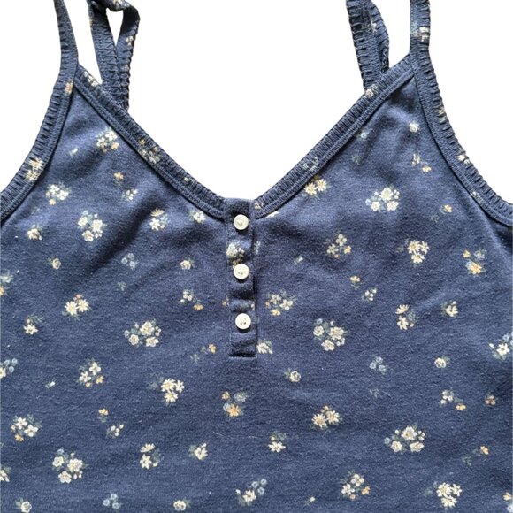 American Eagle Floral Cropped Adjustable Strap Tank Top-Blue-Large - Picture 2 of 6